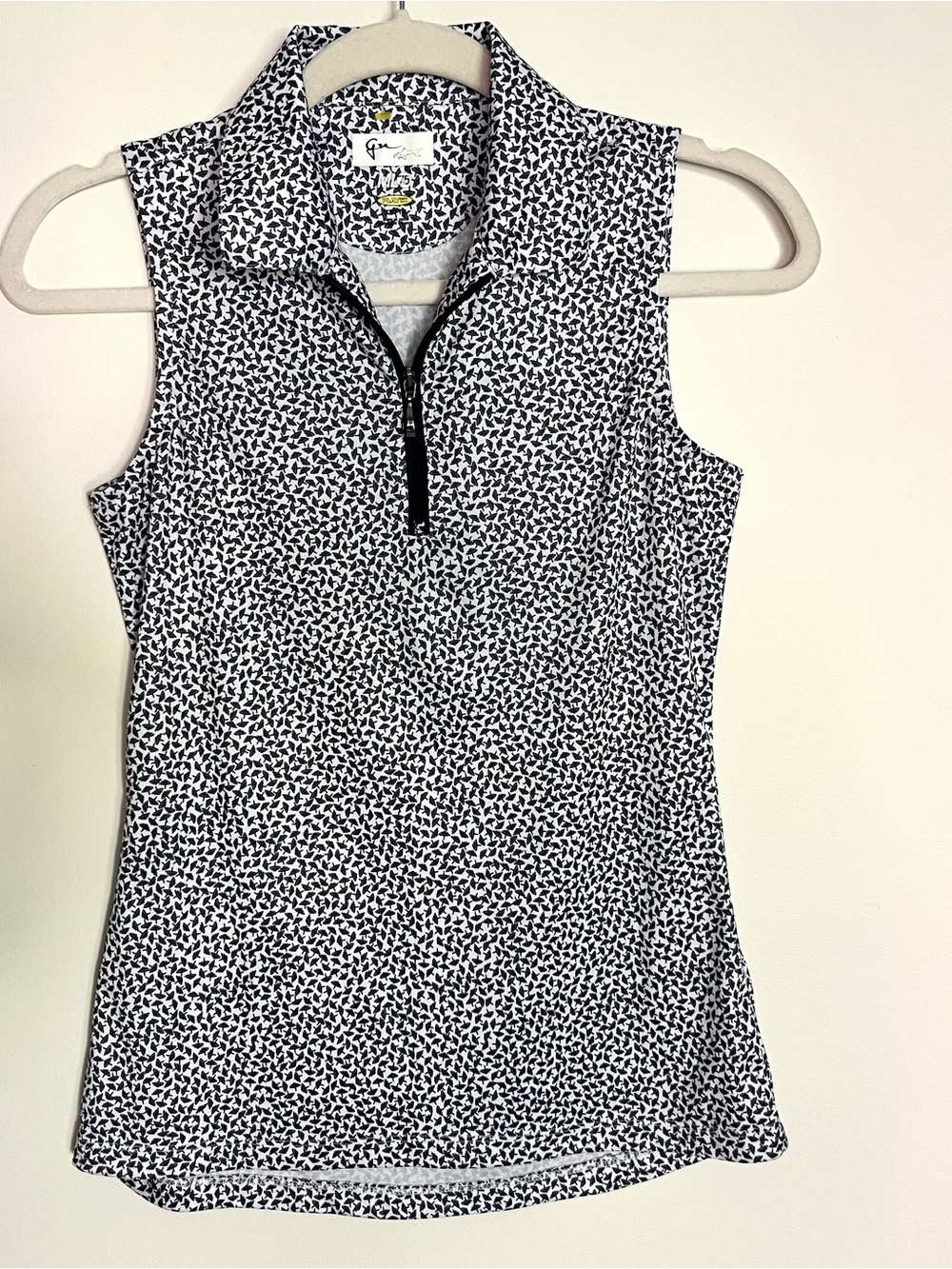 Sleeveless Navy & White Zip Golf Polo